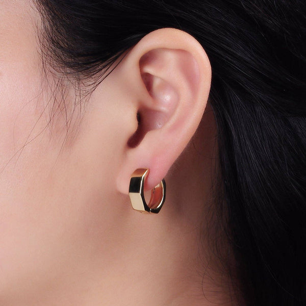 14K Gold Filled 16mm Hexagonal Geometric Huggie Earrings