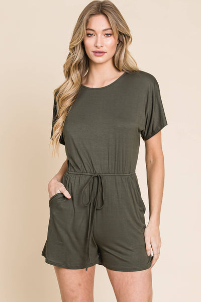 Laney RELAXED SOLID ROMPER: OLIVE