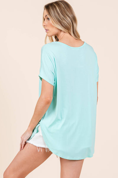 Cara V-neck Casual Tunic With Round Hemline: Aqua