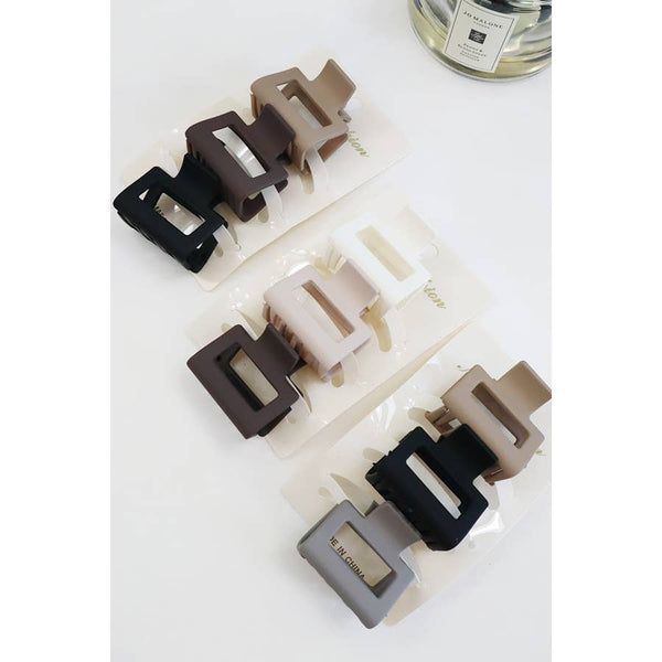 3 Pack Of  Neutral Color Mini Rectangle Hair Claw Set