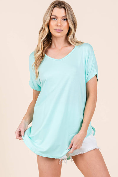 Cara V-neck Casual Tunic With Round Hemline: Aqua