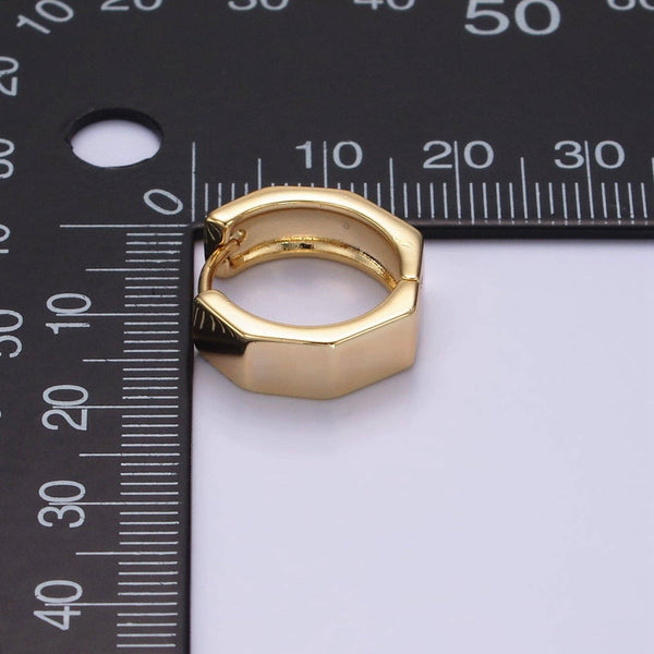 14K Gold Filled 16mm Hexagonal Geometric Huggie Earrings