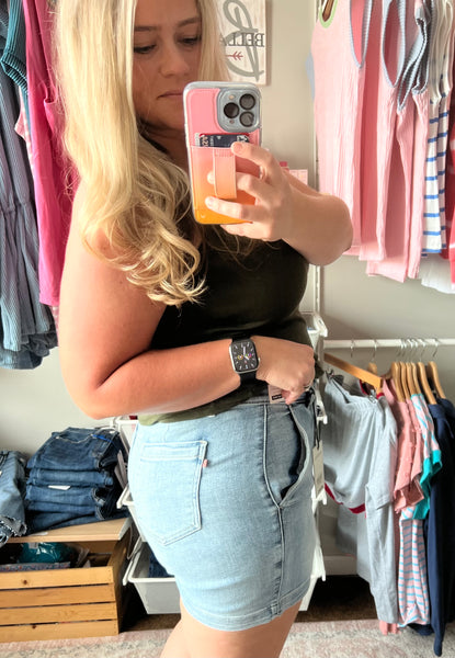 Brylie Judy Blue High Rise Denim Shorts