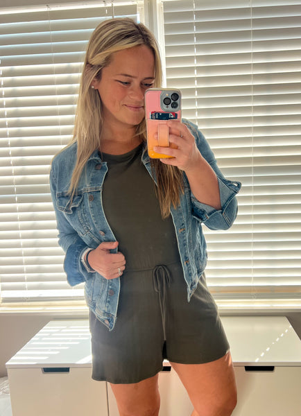 Laney RELAXED SOLID ROMPER: OLIVE