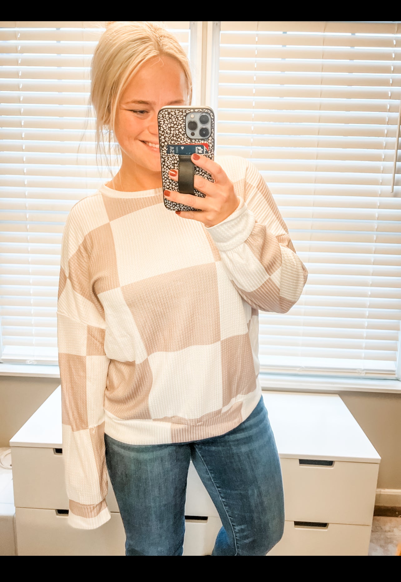 Ashlee Checkered Waffle Knit Sweater