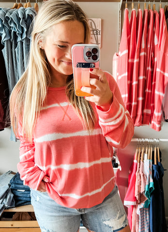 Callie Tie Dye Drop Shoulder Long Sleeve-Coral