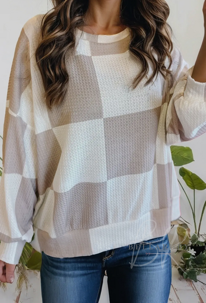 Ashlee Checkered Waffle Knit Sweater