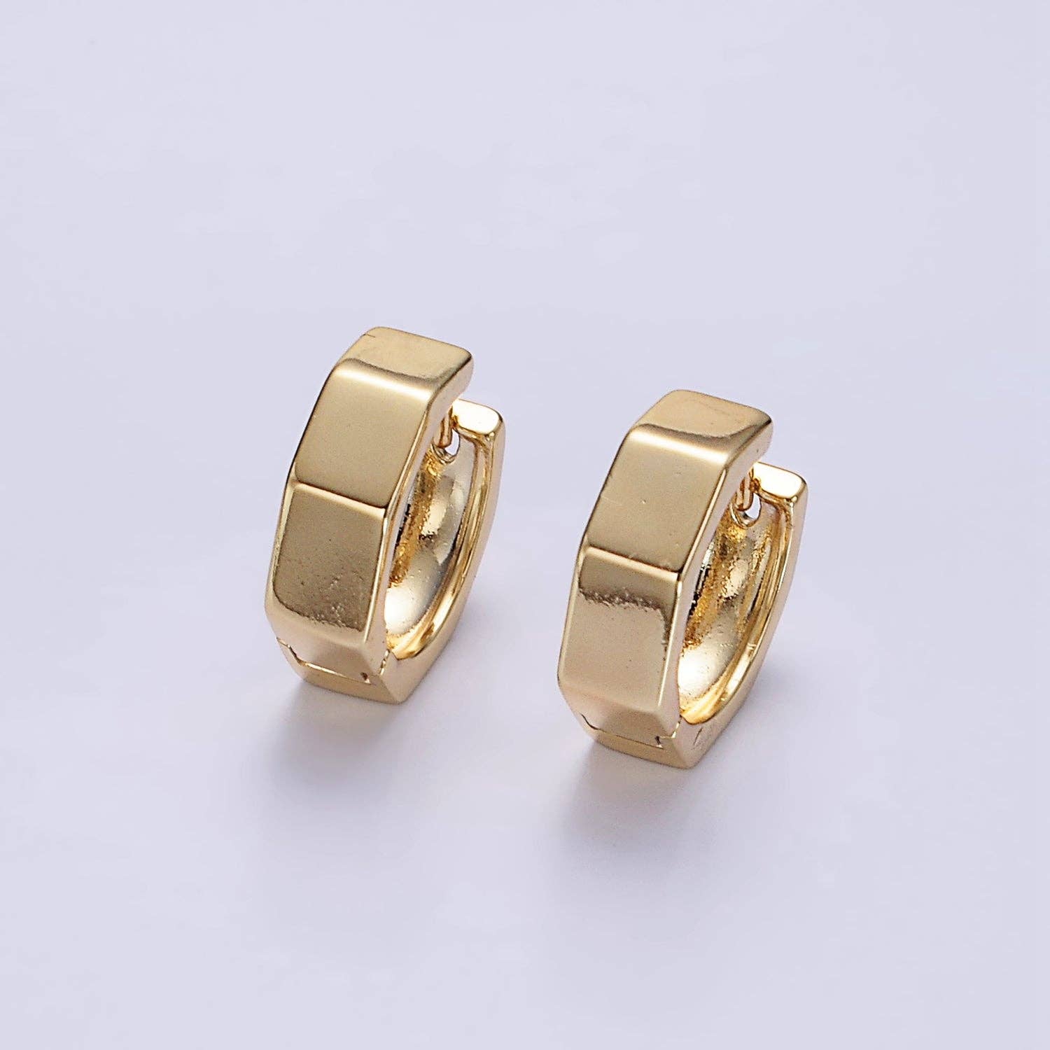 14K Gold Filled 16mm Hexagonal Geometric Huggie Earrings