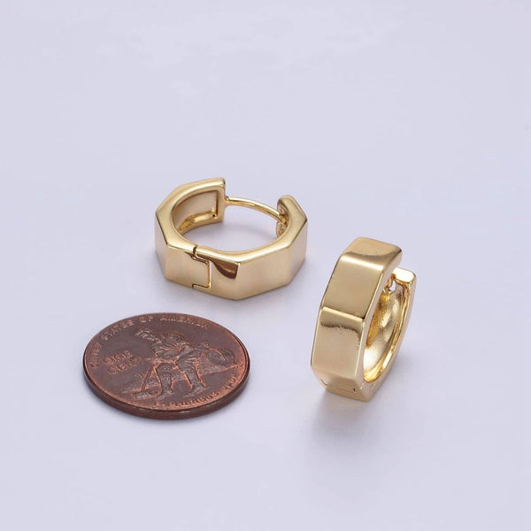 14K Gold Filled 16mm Hexagonal Geometric Huggie Earrings