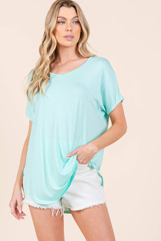 Cara V-neck Casual Tunic With Round Hemline: Aqua
