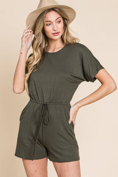 Laney RELAXED SOLID ROMPER: OLIVE