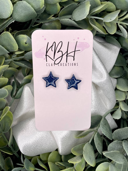 Star Stud Handmade Clay Earrings: Blue