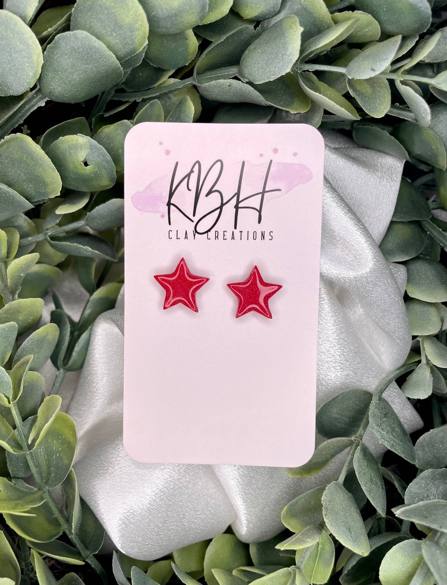 Star Stud Handmade Clay Earrings: Red