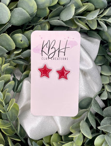Star Stud Handmade Clay Earrings: Red