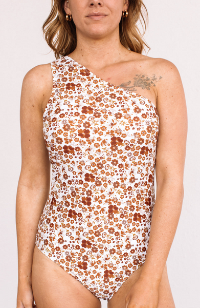 Beach Bound Floral One-Piece Swimsuit- Rust & Ivory